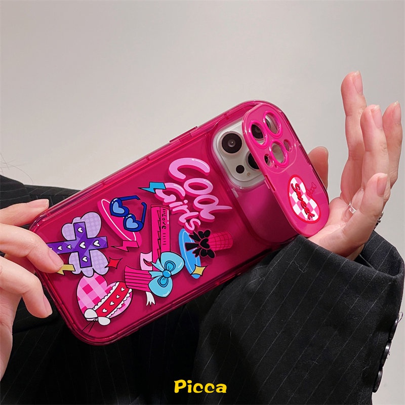 IPHONE Flip Make Up Mirror Case Lensa Kamera Kompatibel Untuk Iphone7 8 Plus XR 11 12 13 14 Pro MAX X XS MAX SE 2020 Kartun Lucu Graffiti Gadis Keren Soft Case