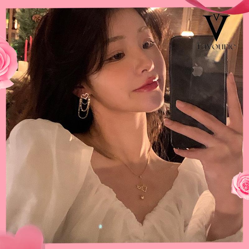 CODAnting rumbai Korea Rhinestone Berbentuk Hati Earrings Anting Tindik Perhiasan Wanita Fashion Murah Hadiah Perhiasan-FA