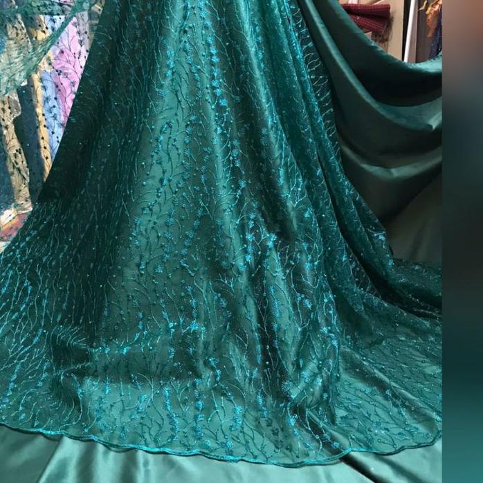 >D2289) ⭐⭐⭐⭐⭐ PROMO MURAH Kain tille akar mutiara / bahan brokat akar mutiara (padi).