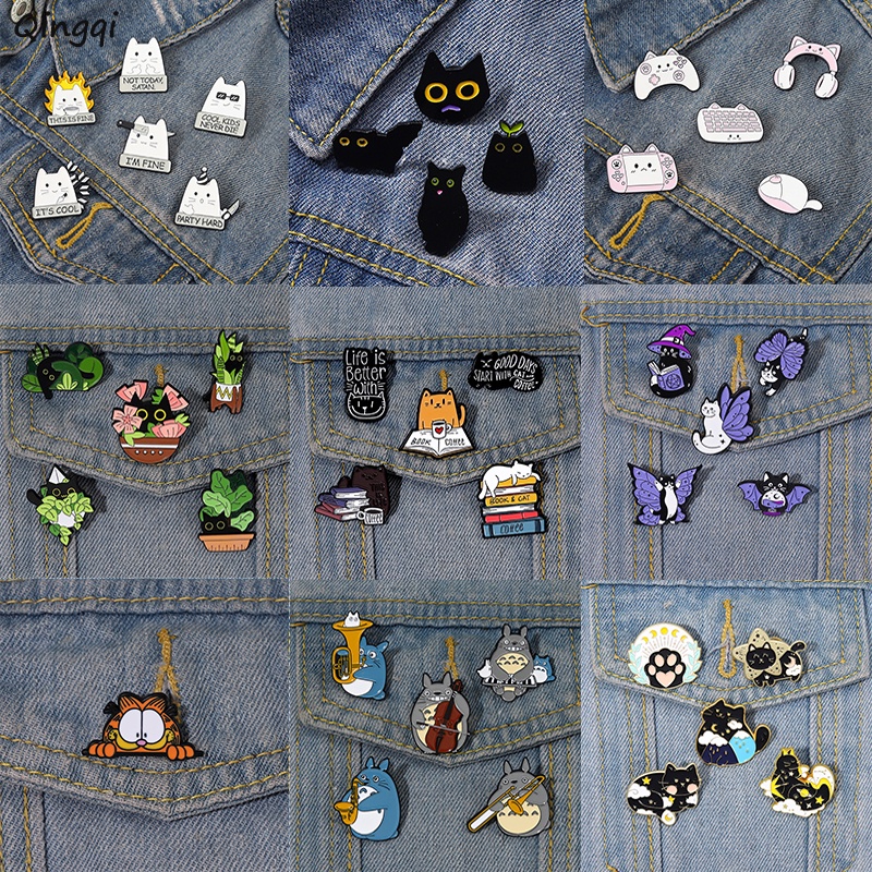 Kucing Lucu Enamel Pin Anime Totoro Bros Lencana Pakaian Kerah Pin Kartun Hewan Perhiasan Kucing Lucu Lencana Hadiah