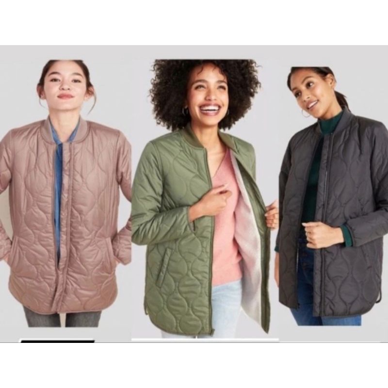 Jacket Wanita Oldnavy WATER RESISTANT Sherpa Lined UNISEX Quilted Original Branded
