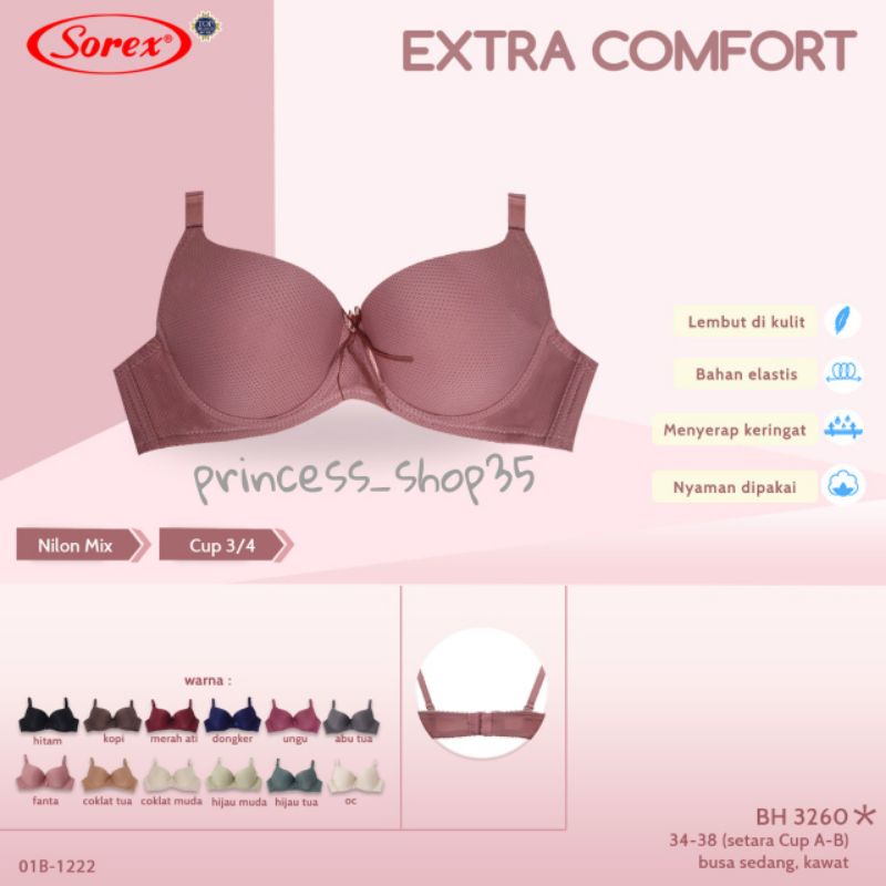 Bra Kawat Sorex 3260 Busa Sedang Kait 2 Setara Cup A / Bh Wanita Sorex Extra Comfort