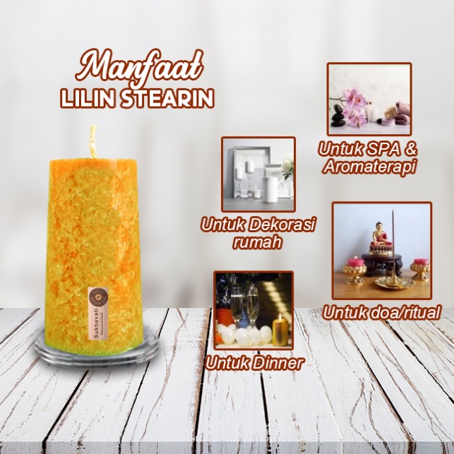 Lilin Kuning Stearin Candle Marble Kristal Sukhavati Serbaguna 10cm