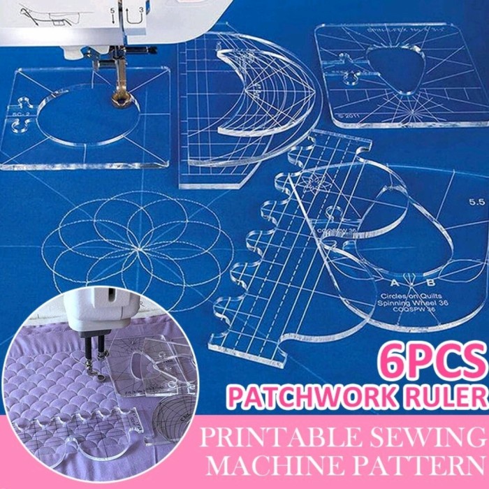 

Matr 6Pcs Template Penggaris Free Motion Patchwork Quilting