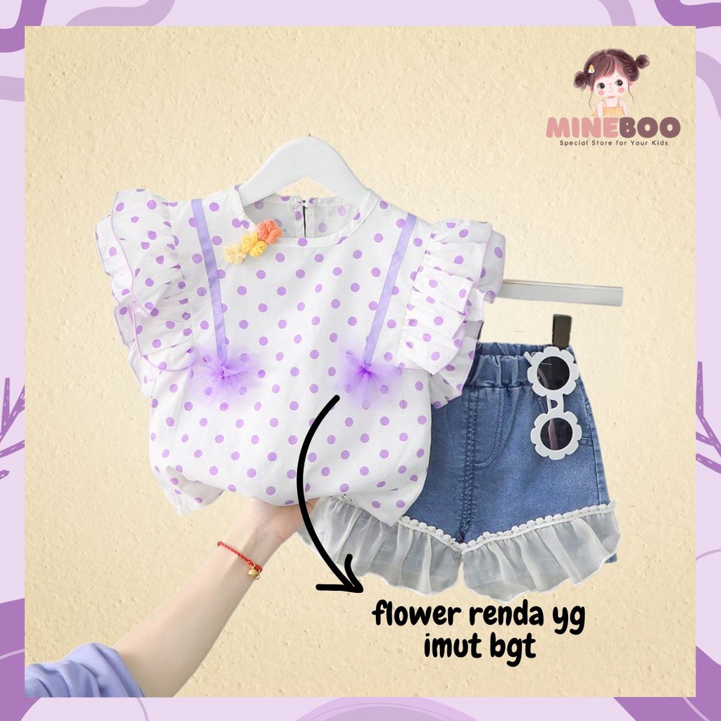 mineboo -  SET POLKA PITA EBV 1-5tahun Setelan anak perempuan baru/versi Korea celana denim/baju anak perempua