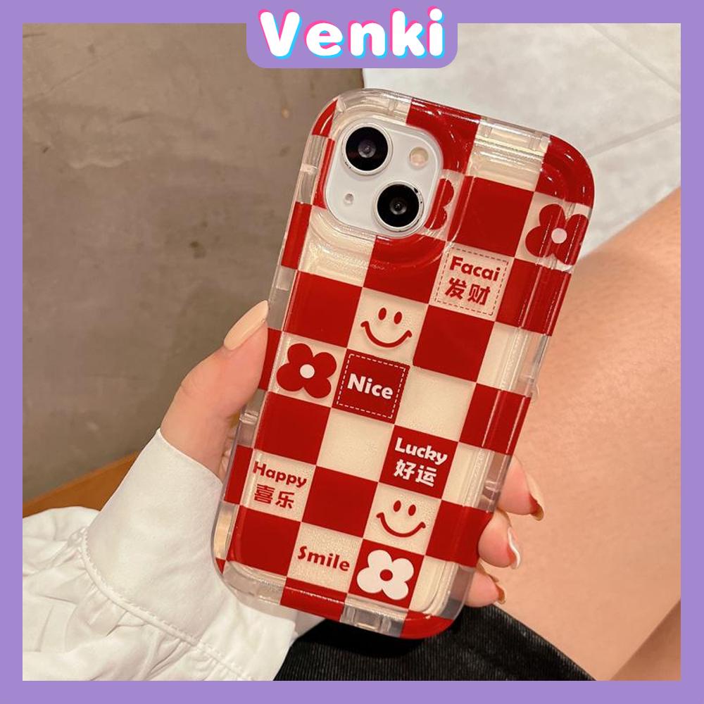 Case For iPhone 14 Pro Max TPU Soft Jelly Airbag Clear Case Wine Red Checkerboard Smiley Flowers Camera Protection Shockproof For iPhone 14 13 12 11 Plus Pro Max 7 Plus X XR