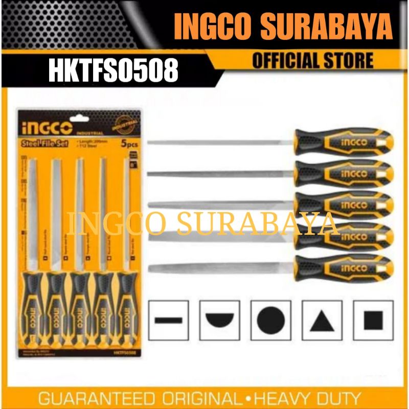 INGCO HKTFS0508 STEEL FILE SET 5 PCS KIKIR BESI KOTAK SEGITIGA 8"