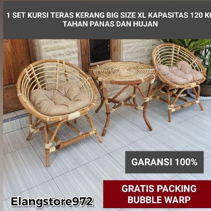 KURSI KERANG TERAS Dan Meja ROTAN/RUANGAN 1 SET UKURAN L GRATIS BANTAL/FREE BANTAL 2 + VERNIS