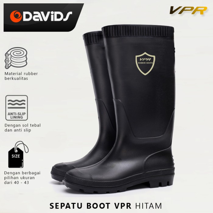 TERMURAH Sepatu Boots Karet Boot Hitam Pria Kerja Safety Proyek Bot Panjang Vpr - 41