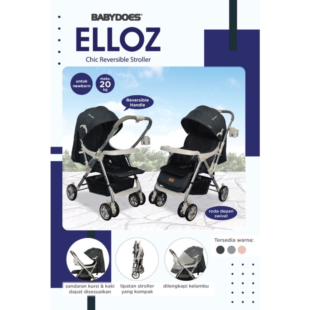 [BS] Babydoes Baby Stroller CH 324 Elloz Chic Reversible