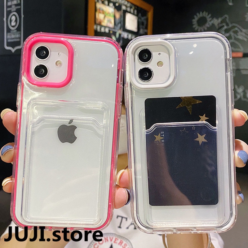 2in1 Slot Kartu Transparan Casing Ponsel Shockproof Untuk iPhone 13 11 12 Pro Max XR XS 14pro 12 13 Lembut Bening Bumper Penutup Belakang