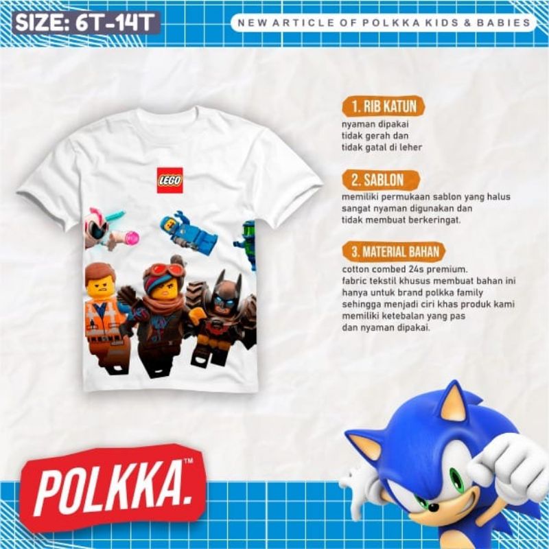 Kaos polkka kids cartoon series  size 6-14 T / Kaos polkka sonic leggo junior nabLfashion