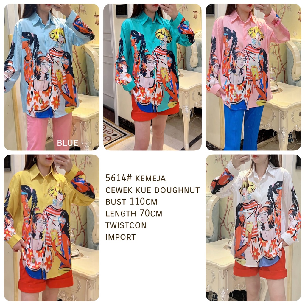 KEMEJA CEWEK KUE DOUGHNUT IMPORT 5614