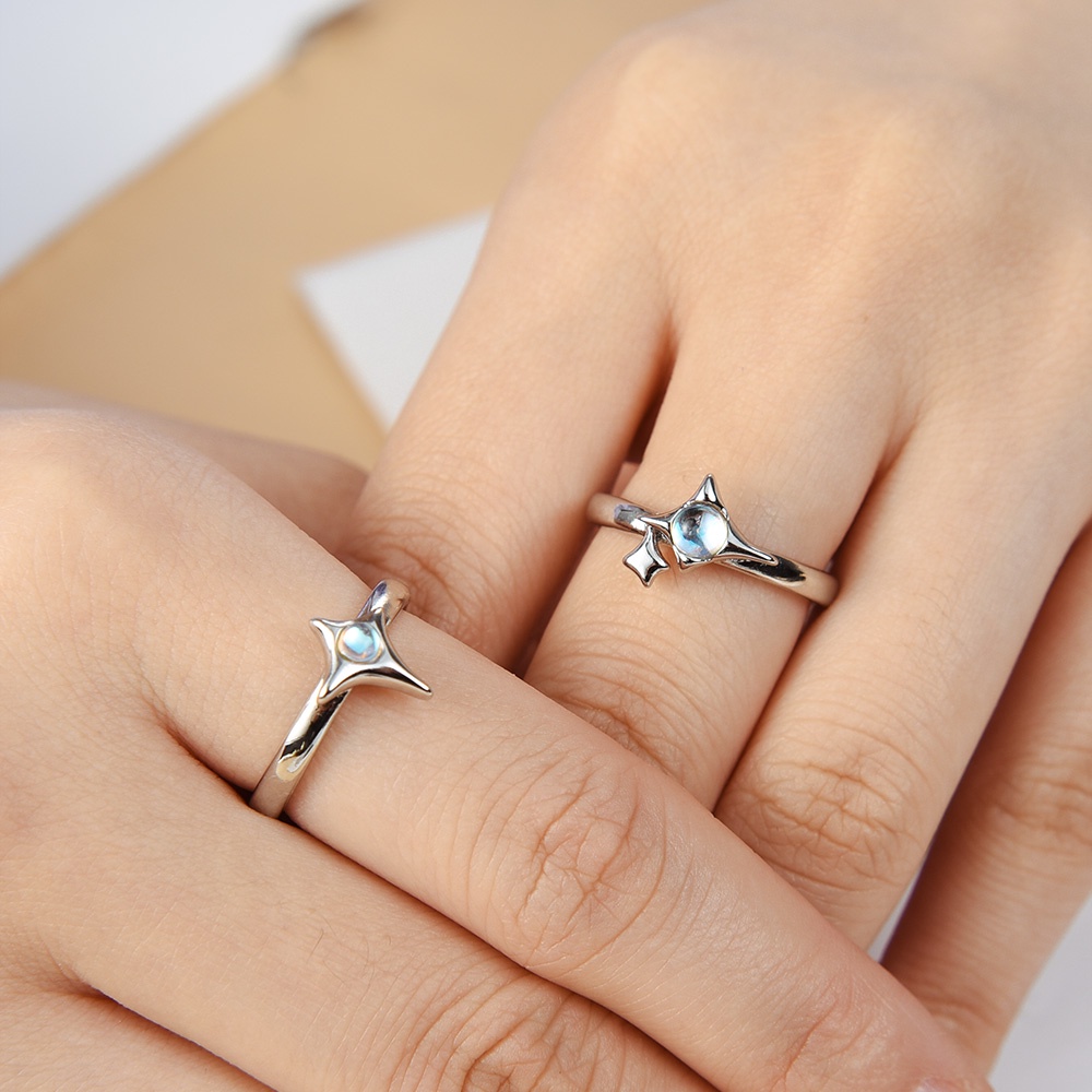 Geometris Moonstone Couple Rings Fashion Perhiasan Bintang Tidak Teratur Jari Cincin Adjustable Terbuka Alami Batu Opal Pesta Rings Elegan Indah Hadiah Pria Wanita