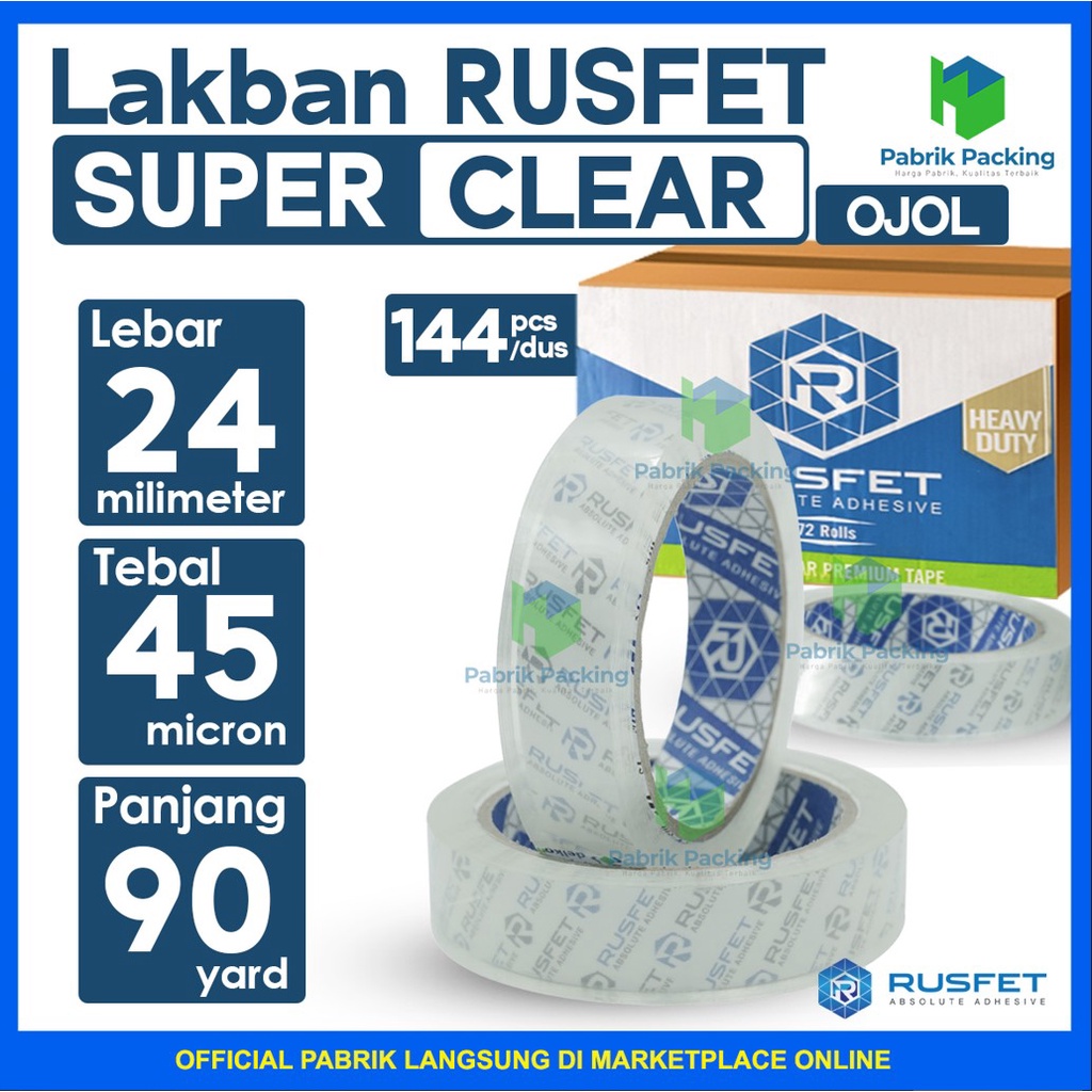 

Lakban / Selotip Rusfet Premium Super Clear 24mm x 90yard Termurah Per DUS Khusus Gojek/Grab
