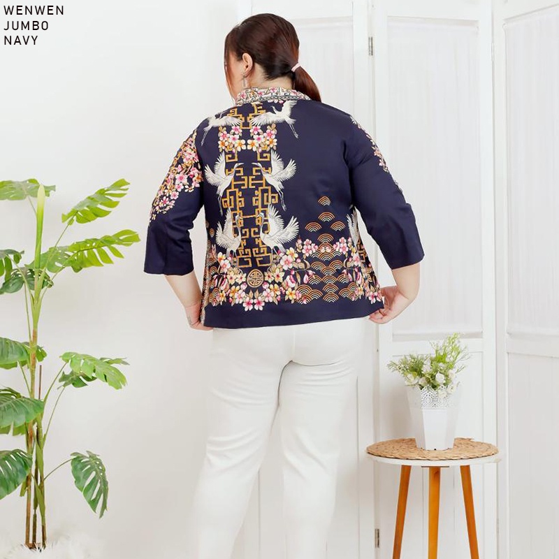 Evercloth Wenwen Atasan Batik Lengan Panjang Wanita Model Kimono Blouse Batik Perempuan Baju Batik Cewek Katun Stretch Premium Batik Couple Family Set