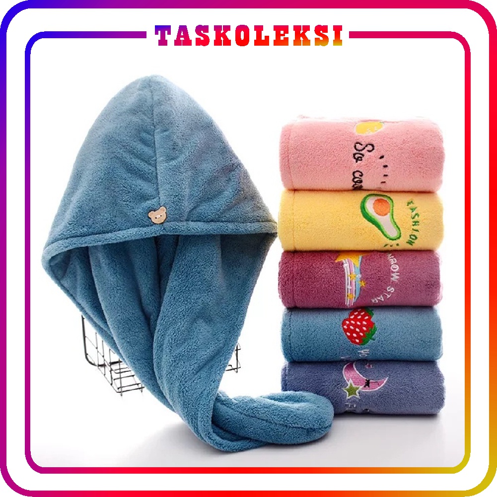 ☛ TK ☚ Handuk Keramas Model Kancing / Topi Pita Import Microfiber Handuk Pengering Rambut Head Towel Fast Dry Hair Handuk Kepala R845