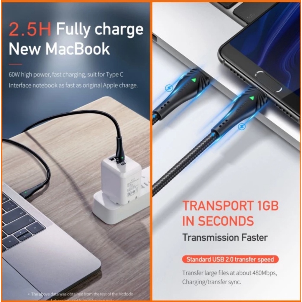 CABLE MCDODO TYPE C TO TYPE C CA-6660 SUPER PD FAST 1.5M 60W ORIGINAL -