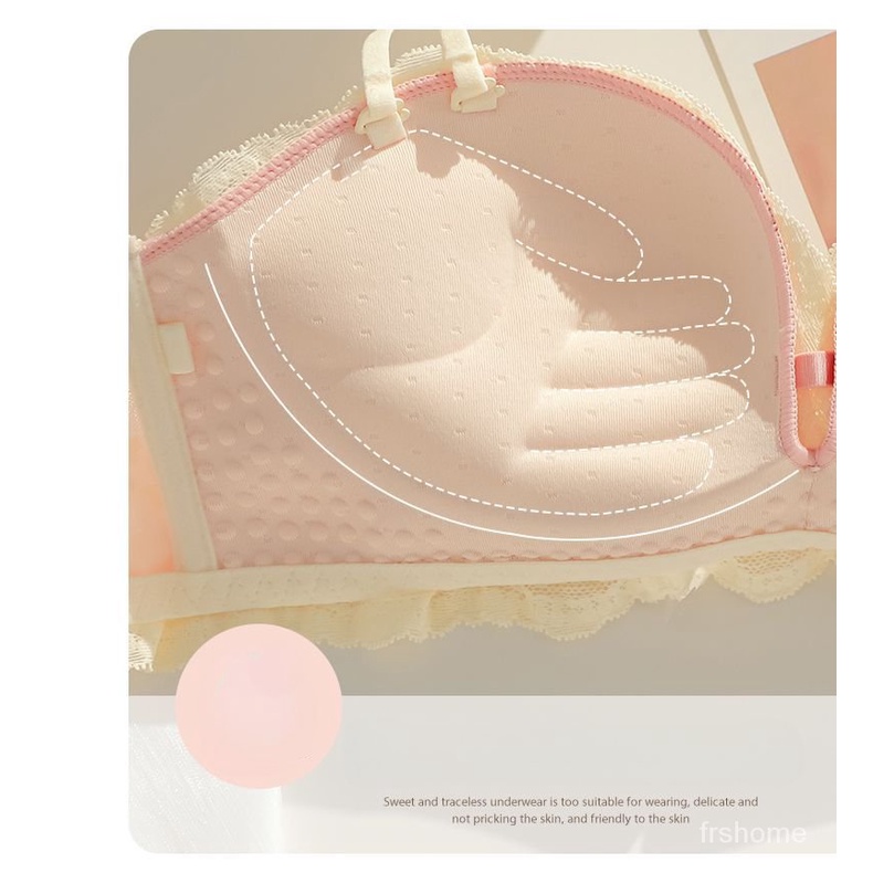 Renda lingerie wanita pertemuan dada kecil menunjukkan besar tidak ada cincin baja bra untuk mengu00