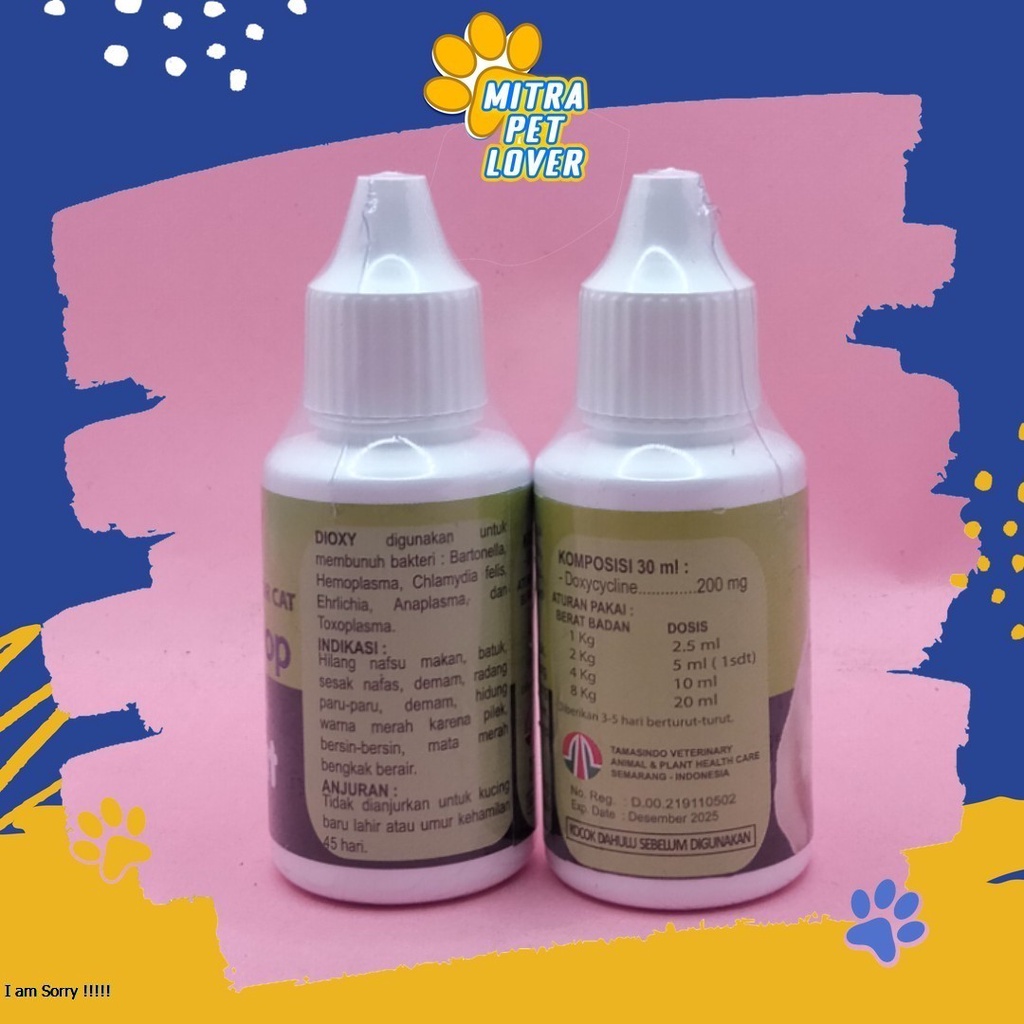 ANTIBIOTIK KUCING - DIOXY DROP 30ML - ANTIVIRUS CAT AND KITTEN ATASI INFEKSI KULIT SALURAN PERNAPASAN - MURAH ASLI GARANSI KUALITAS ORIGINAL - PET ANIMAL HEALTHCARE &amp; VETERINARY TAMASINDO OBAT KESEHATAN &amp;  VITAMIN TERNAK HEWAN  MITRAPETLOVER