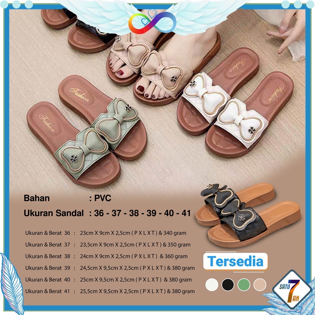 Sandal Slop Flat Sandal Wanita Slip On Fashion Style Motif Pita Sandal Kasual Nyaman Lentur Empuk PVC Satu7an SPT-33