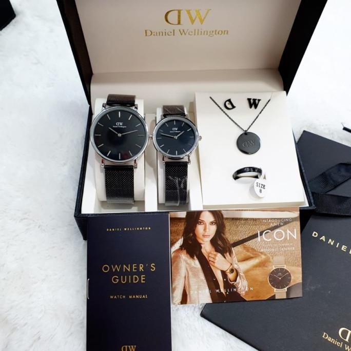 jam tangan couple dw/ daniel wellington rantai pasir hitam gold