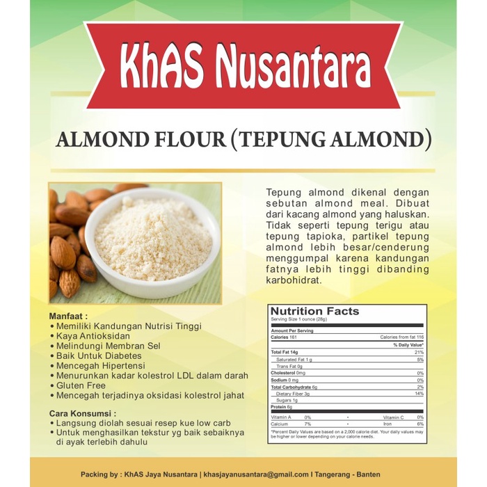 

Tepung Keto Almond Khas Jaya Nusantara (Almond Flour Premium Quality Tx0482