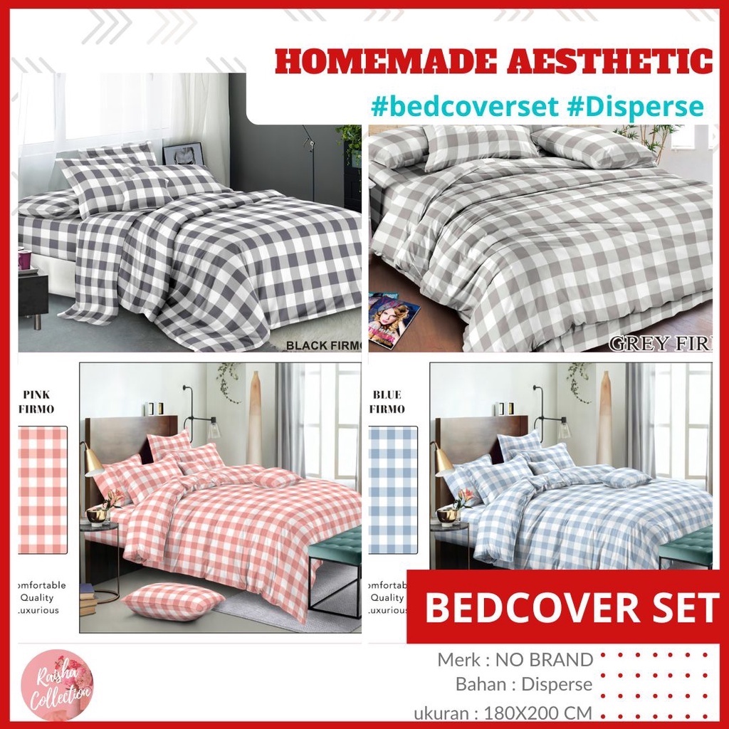 RC BEDCOVER SET Homemade Aesthetic Minimalis Kotak Ala Korea Ukuran King T20