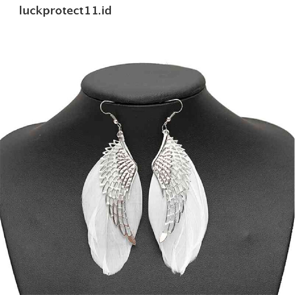 /Fashion Hot// Fashion// Sayap Malaikat Bulu Putih Menjuntai Anting-Anting Perhiasan Fashion Anting Panjang Untuk Wanita.