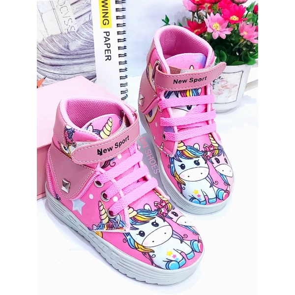 Boots Anak Perempuan Sepatu Anak Perempuan Karakter Uniqorn Pink