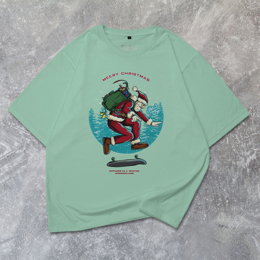 Fortglass Santa Skate Kaos Oversize T-Shirt Cowok Premium