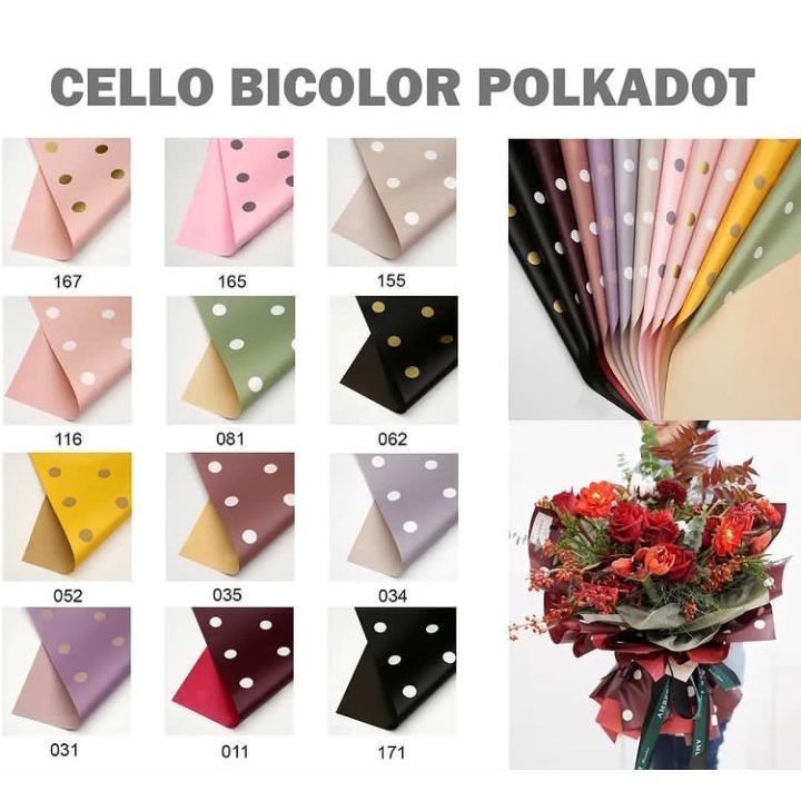 

Kertas Polkadot Bunga Buket Flower Wrapping Paper Kertas Cellophane Florist Anti Air[5Lembar]