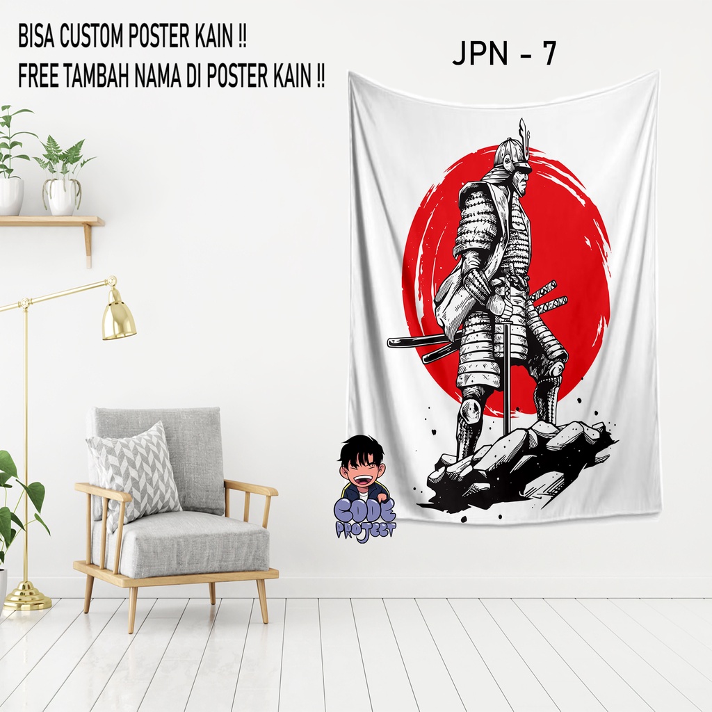POSTER KAIN TEMA JEPANG - samurai jepang - geisha jepang - hiasan dinding - dekorasi dinding gambar 