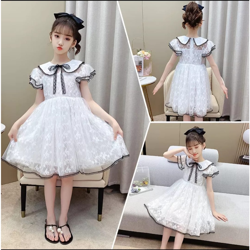 PERI Dress Baju Gamis Brukat Tile Anak Perempuan Seragam Pesta Wanita Gereja Natal- Umur Usia 5 6 7 