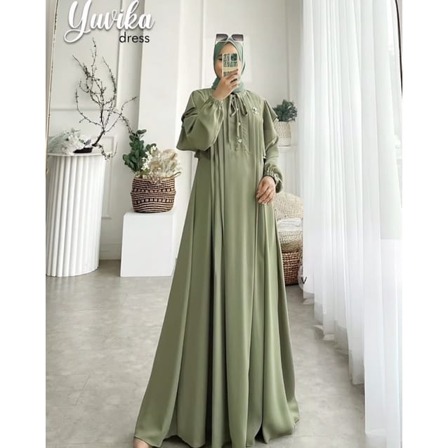 Gamis Kekinian Terbaru 2022 Viral Yuvika Dress (FREE BROSS) Baju Wanita Jumbo Busui Friendly Outfit Kondangan Matt Crinkle AirFlow