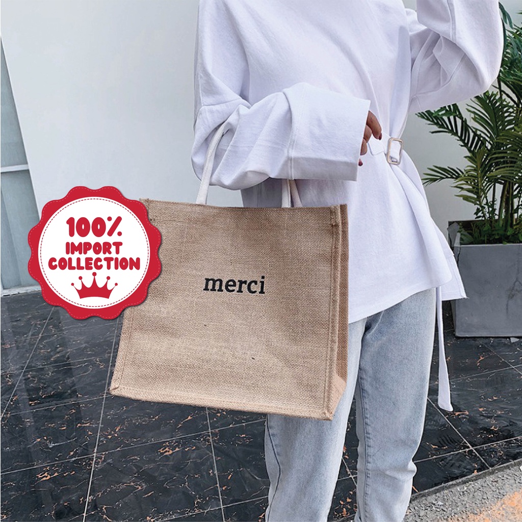 BIG Merci Totebag Rajut Jerami Wanita Remaja Aesthetic Tote Handle Cute Korean Tote Bag Style By Chikoisme NR