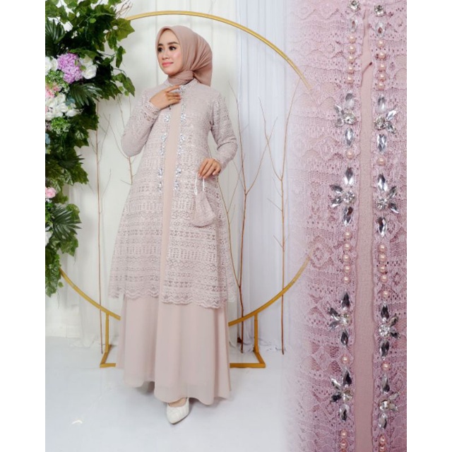 Permata Olshop / Kebaya Gamis Modern Cardigan Brukat NK / Gamis Pesta Mewah / Kebaya Gamis Kekinian / Gamis Brukat Kondangan / Brukat Payet Modern