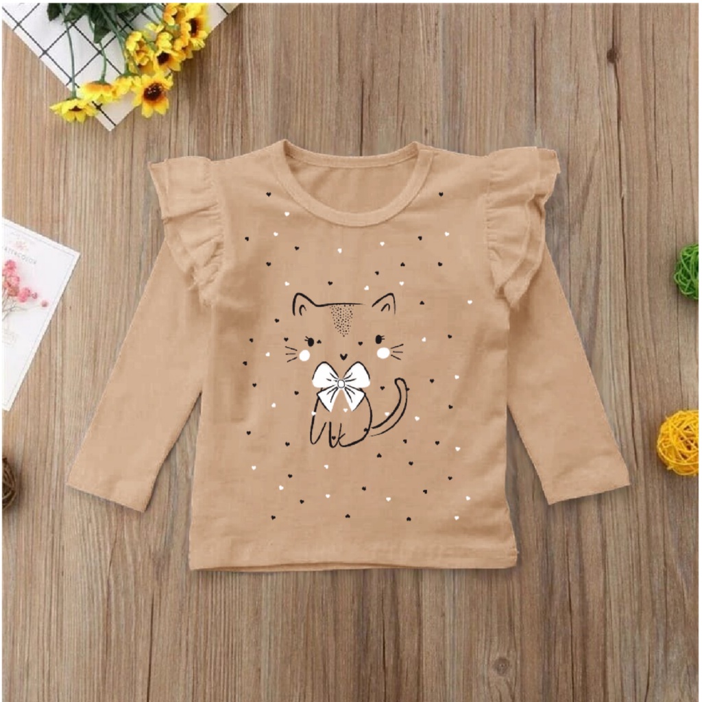 Atasan Kaos Anak Perempuan Lengan Panjang Variasi 2 Kerutan /Atasan Calya Kids 1-8 Tahun Matt Babyterry