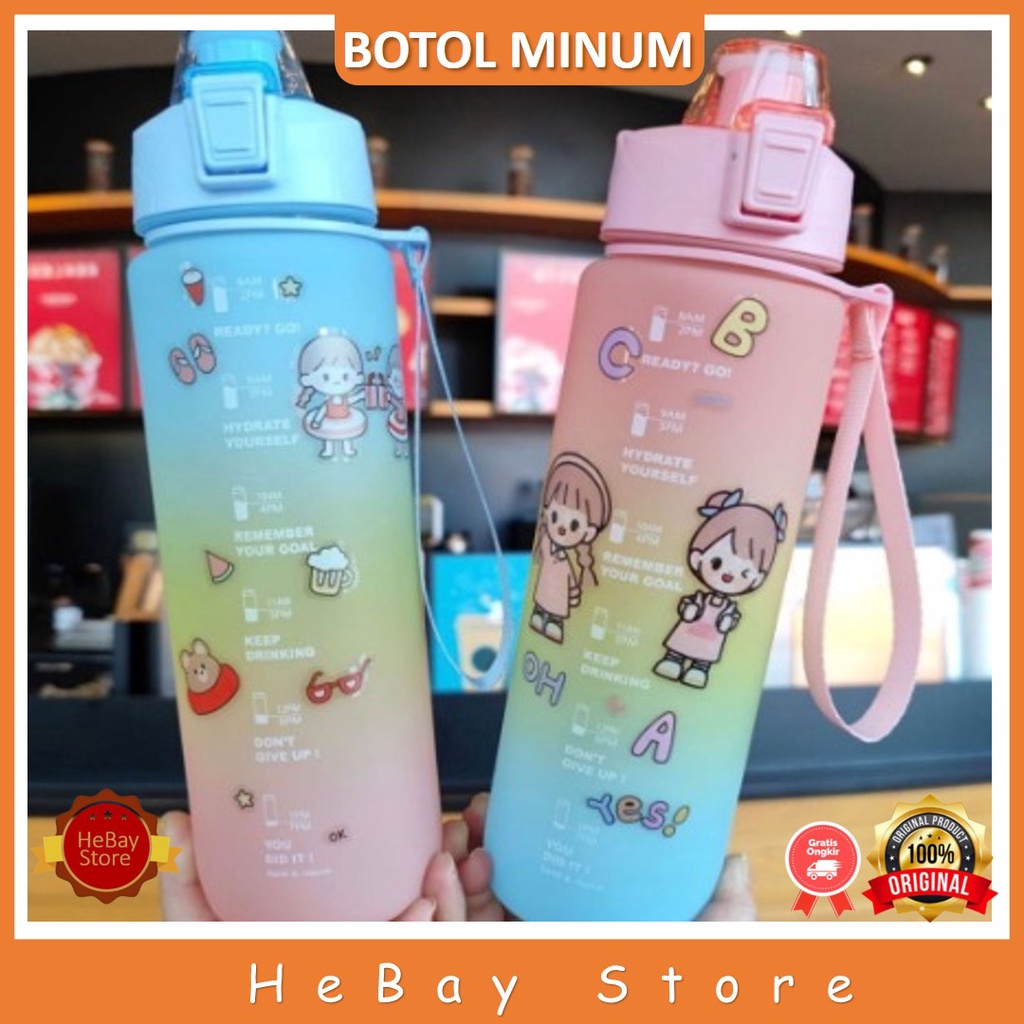 Botol Minum Rainbow Viral Botol Minum 1 Liter Free Stiker Botol Minum Korea Lucu