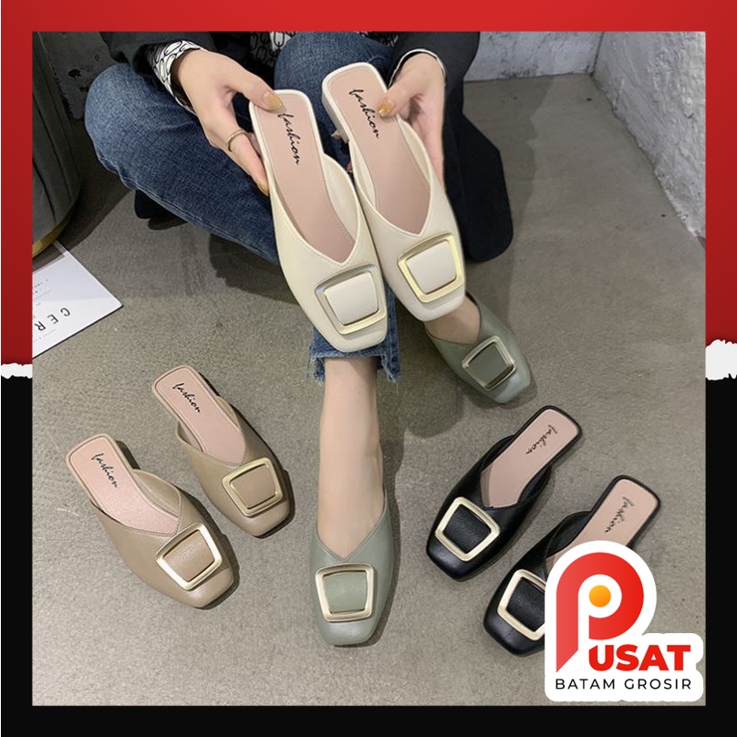 Pusat Batam Grosir - S924 Sandal Flat Shoes Motif Petak / Sandal Flat Shoes Fashion Wanita /Sandal F