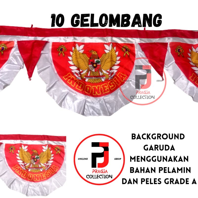 BENDERA BACKGROUND GARUDA CANTIK BENDERA MERAH PUTIH 10 GELOMBANG (6M)