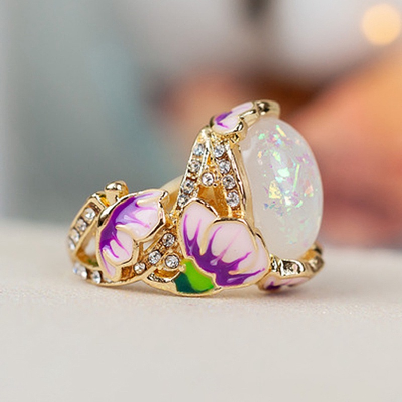 Vintage Romantis Bunga Cincin Untuk Wanita Kristal Resin Jari Cincin Handmade Perhiasan Boho Warna-Warni Daun Hadiah Pernikahan