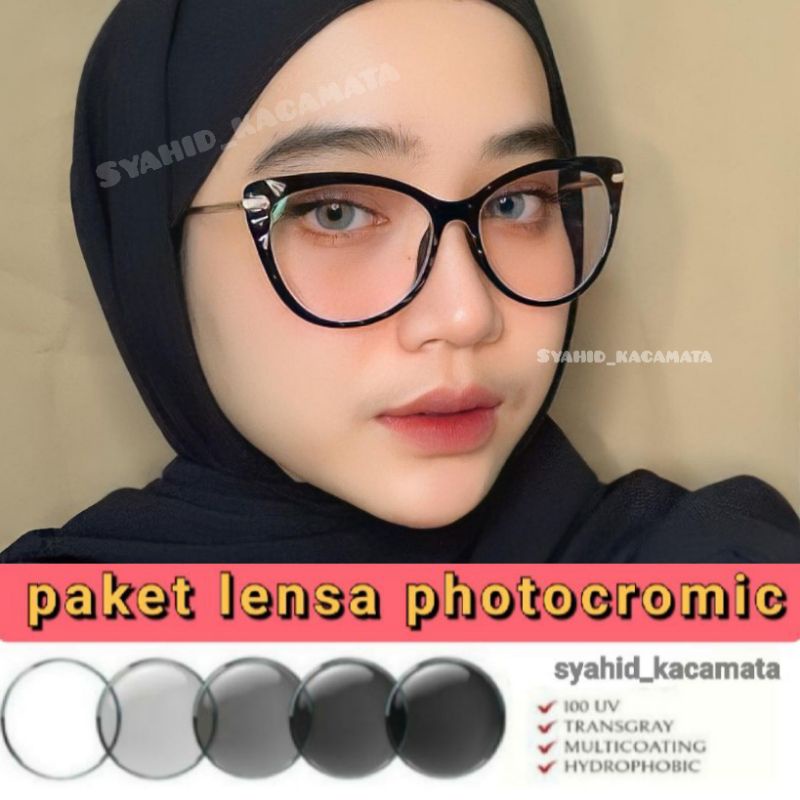 kacamata CAT EYE  PHOTOCROMIC minus antiradiasi (paket frame+lensa) 9013 kacamata