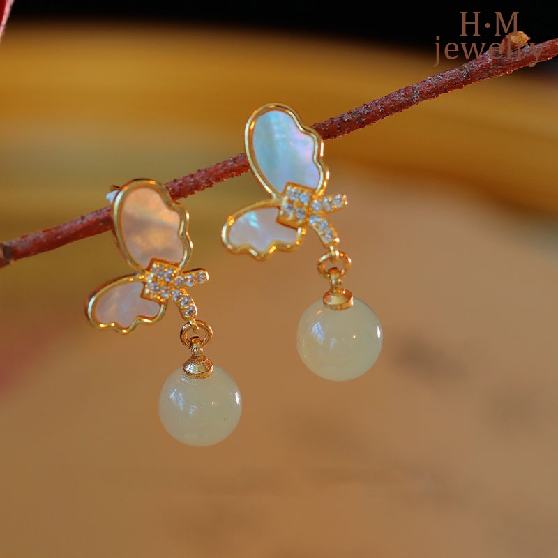 Anting Hetian Kupu-Kupu Tetes Minyak Gaya Kuno Anting Bermutu Tinggi Yang Indah Dan Serbaguna