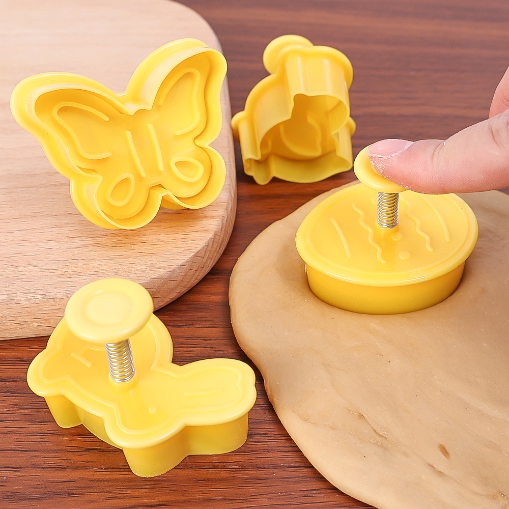 3d Kue Biskuit Plunger Cetakan Paskah Biskuit Cookie Cutter Telur Kelinci Cewek Kupu-Kupu Plastik Plunger Fondant Pastry Set Cetakan Dekorasi Baking Tools