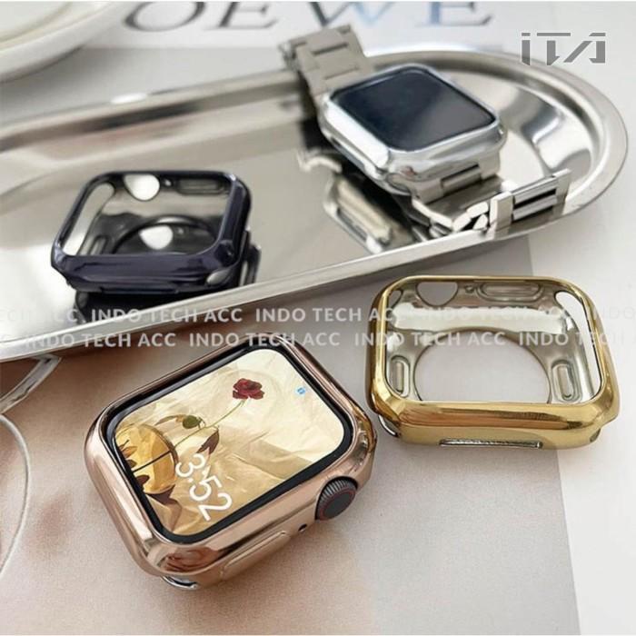 Soft Case + Strap Stainless Milanese Apple Watch Series 9 / 8 / 7 / 6 / 5 / 4 / 3 / 2 / 1 / SE1 / SE2, Size 45 mm / 44mm / 42mm / 41mm / 40mm / 38mm - 1 Set Bumber dan Tali Jam - Frame Jam - Silicone - Tali Jam Stainless