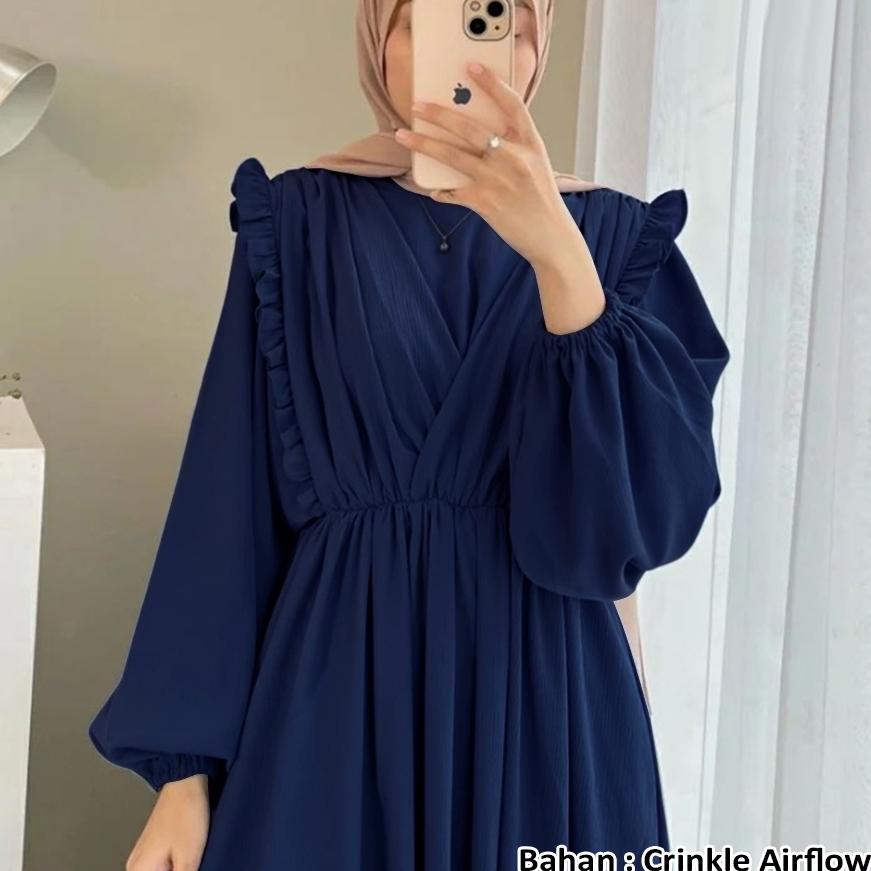 Star Seller Valva Crinkle Airflow - Larva Mangocrepe - Baju Gamis Jumbo Wanita - Dress Muslim - Gami