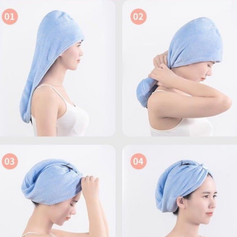 HANDUK KERAMAS /  Hairtowel Handuk Turban Microbulu / Handuk Mandi Kancing Kramas Handuk Rambut Onehand