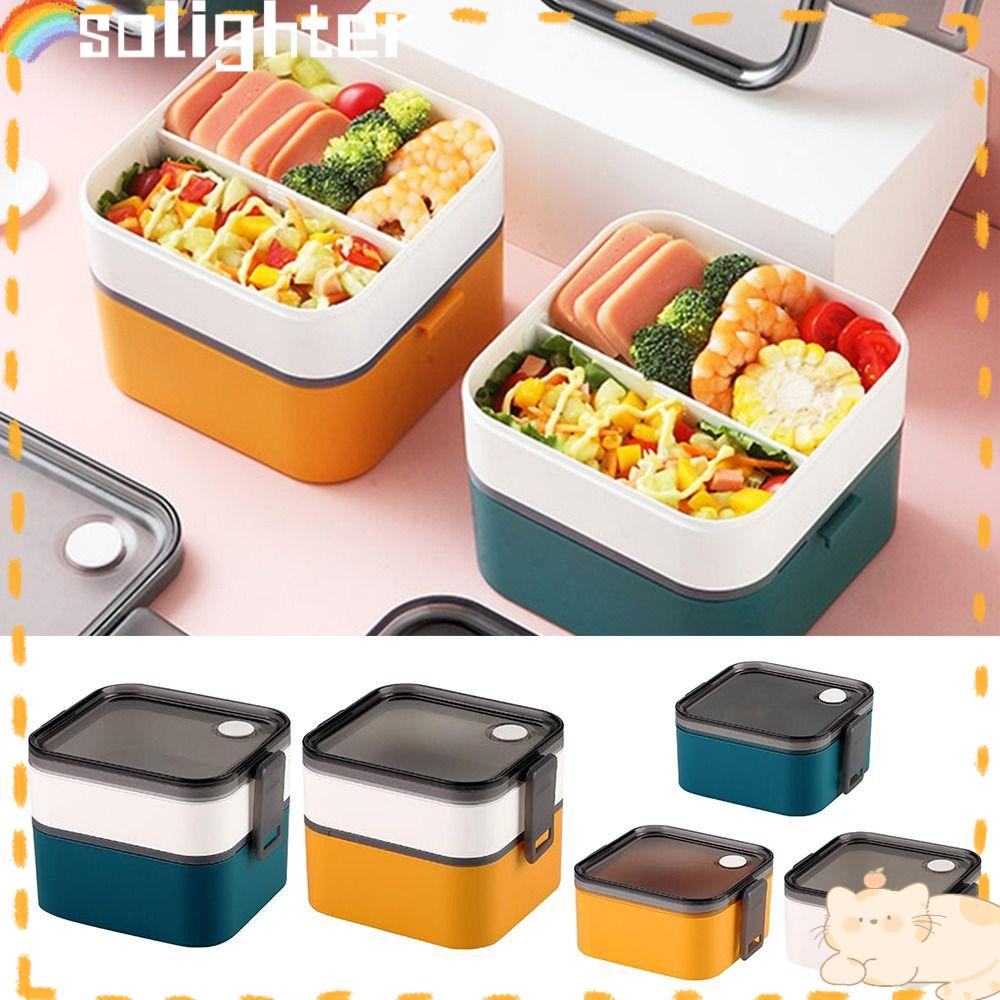 Solighter Lunch Box Microwavable Untuk Pelajar Pekerja Kantor Wadah Makanan Double Layer