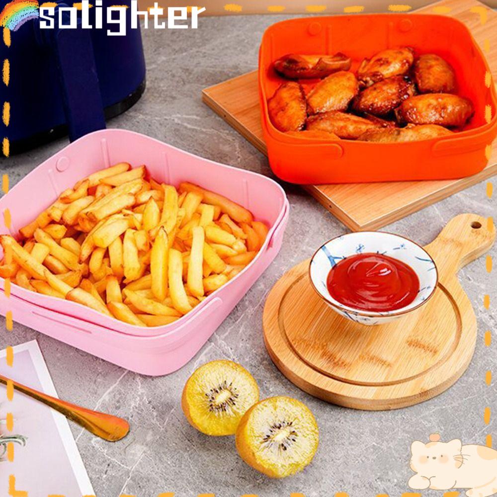 Solighter Square Silicone Pot Grill Pot Tray Masak Pizza Plate AirFryer Aksesoris Baking Basket